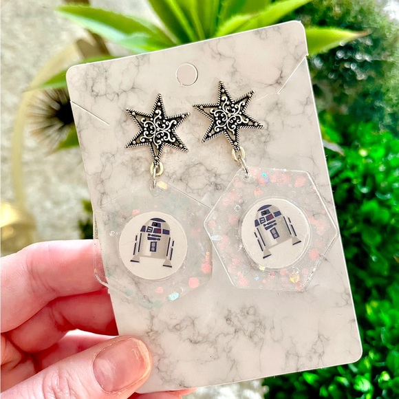 R2-D2 Acrylic Dangle Earrings - Picture 3 of 5